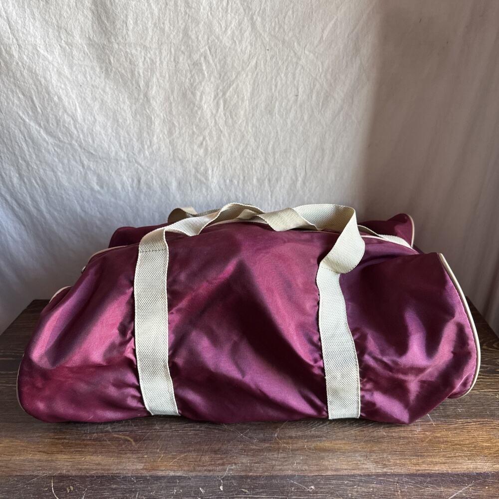 Vintage Maroon Duffle Bag Tote w/ Straps 20” X 12” X 11”